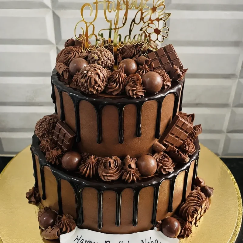 Dark Chocolate Drip with Hazelnut Praline Crunch
