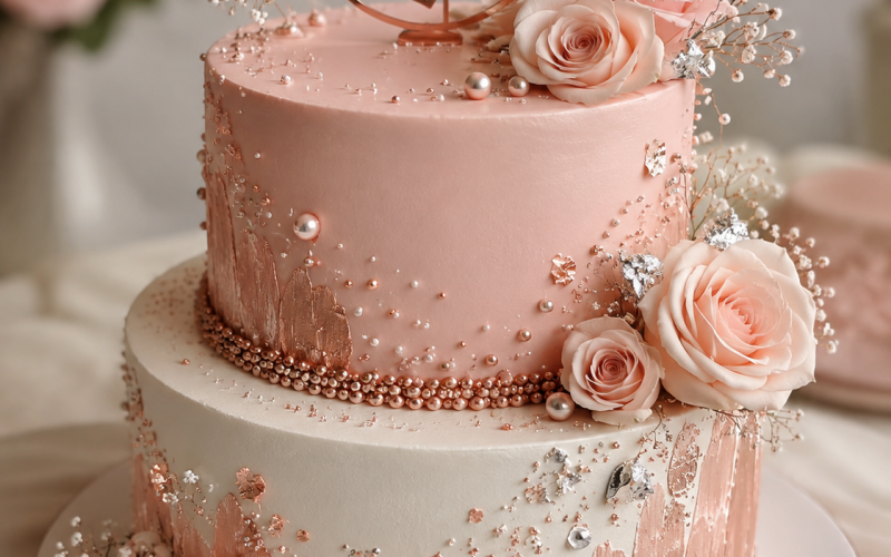 Rose Gold or Blush-and-Silver anniversary Cake