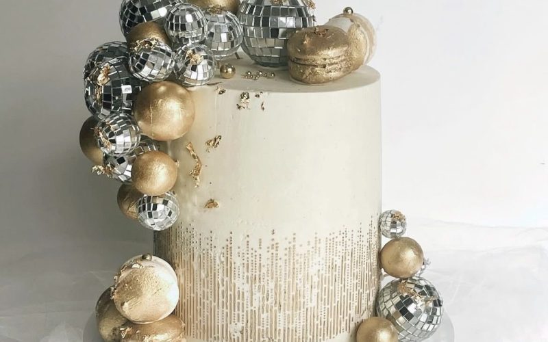 Gold-and-Silver Accented anniversary Cake